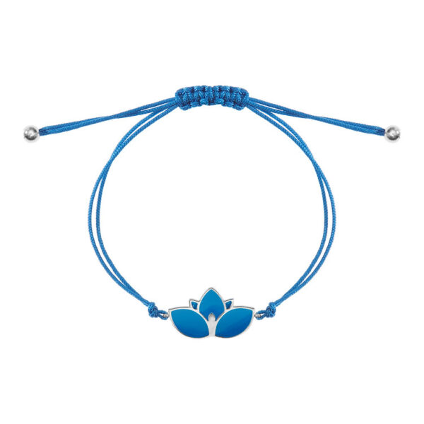 Βραχιόλι Λωτός 925 επιπλατινωμένο ασήμι με μπλε σμάλτο και κορδόνι