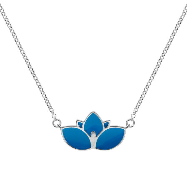 Κολιέ-γούρι 2025 “Λωτός”, επιπλατινωμένο ασήμι 925 με μπλε σμάλτο