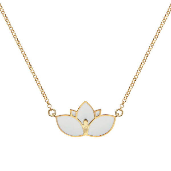 Κολιέ Λωτός σε ασήμι 925 επιχρυσωμένο με λευκό σμάλτο