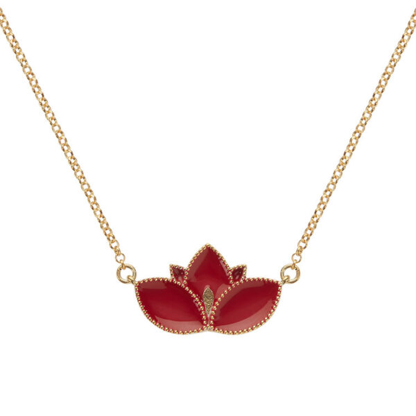 Κολιέ Λωτός από επιχρυσωμένο ασήμι 925 με κόκκινο σμάλτο